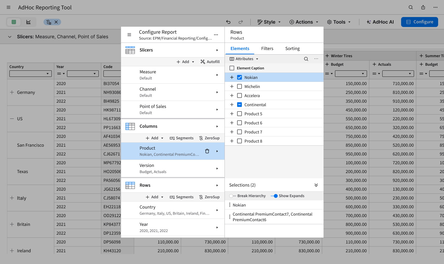 Report configuration