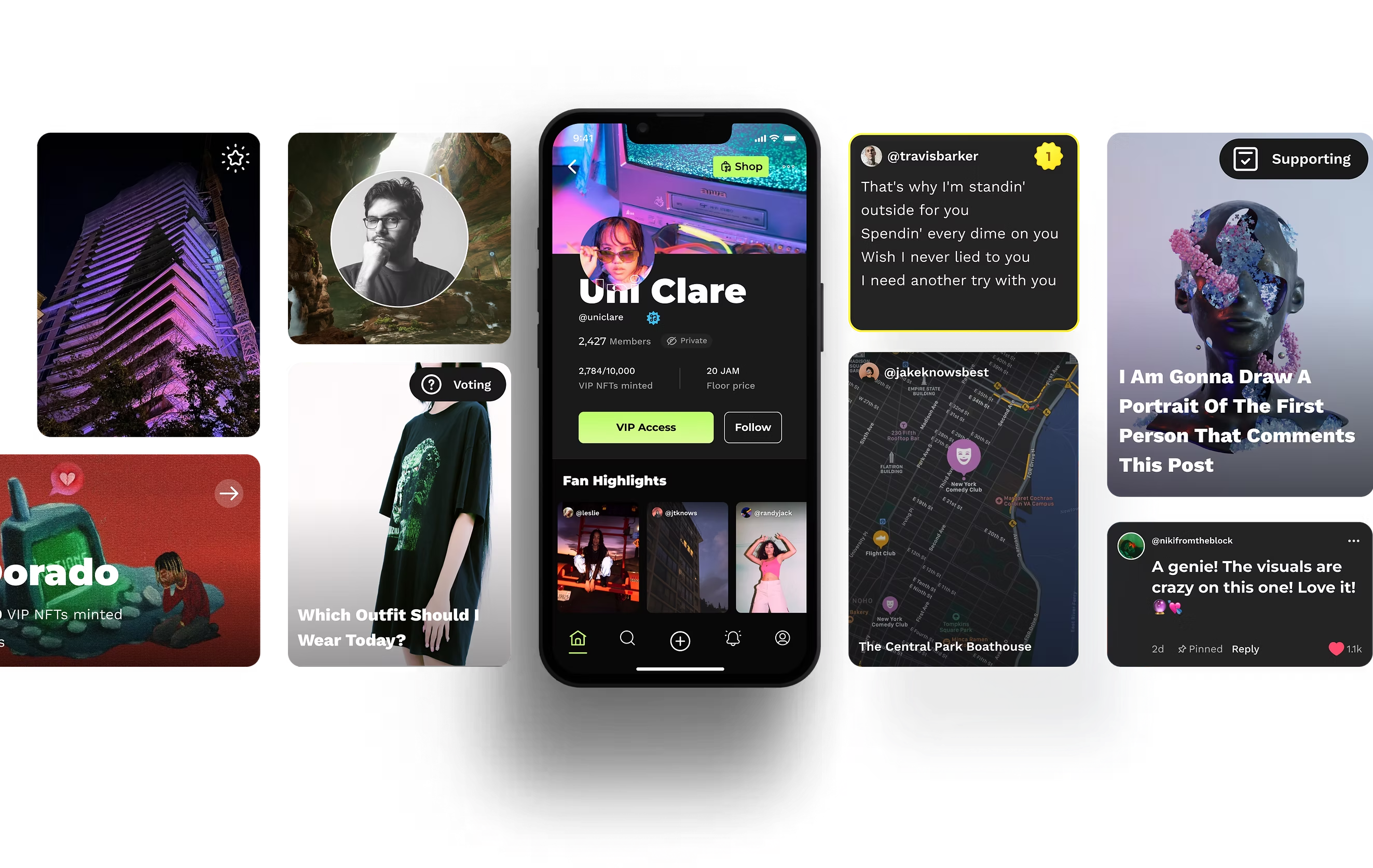 Geojam app screens on green background
