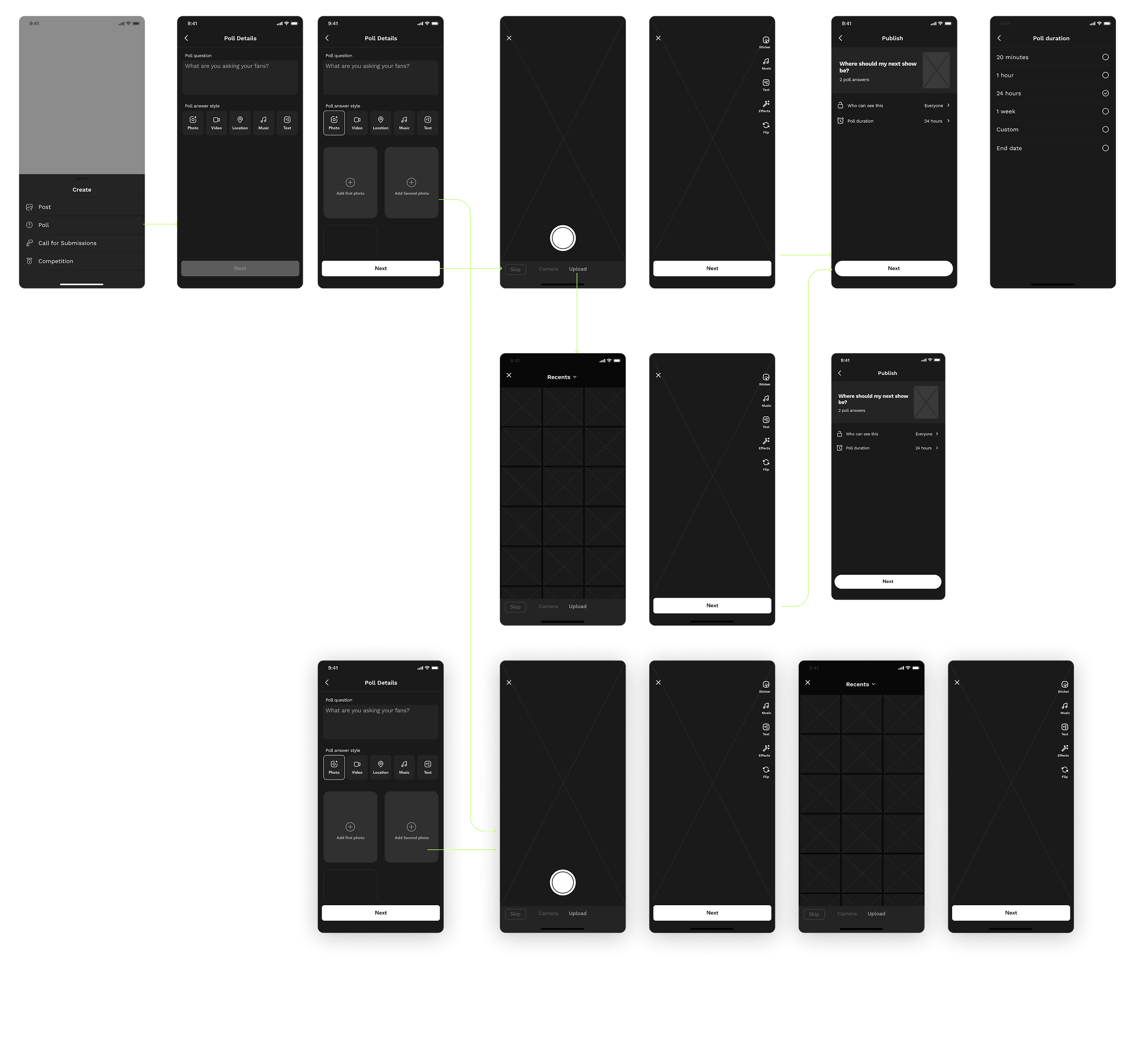 Wireframes and user flows for Geojam
